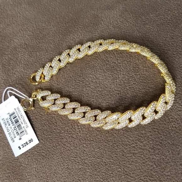 Michael Kors Linked Statement Bracelet Gold Tone Sterling Silver Pave CZ NWT - Picture 2 of 16
